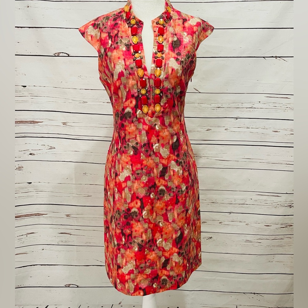 8 Eliza J Dress tropical colors rhinestone embellished resort wear